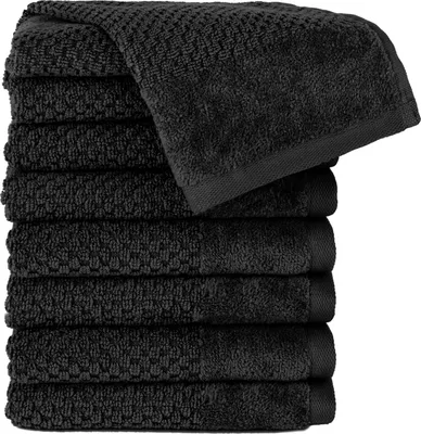 Produktbild von Pure Label 8-TLG Gästehandtücher 30x50 cm mit Aufhängeschlaufe aus 100% Baumwolle, saugstark und weich | 8 Gästehandtücher Schwarz, 30x50cm