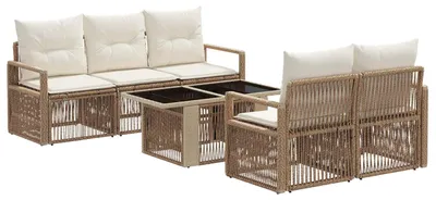 Produktbild von vidaXL Gartensofa-set 6 stk. Beige und Cremeweiß Poly-Rattan