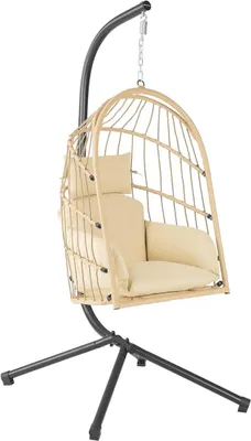 Produktbild von Hängesessel mit Gestell | Creme | Hängeschaukel für Indoor und Outdoor | Inkl. Kissen und Auflagepolster | Balkon Hängesessel Outdoor, Gartenschaukel, Schaukelstuhl, Hängekorb