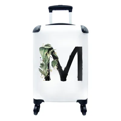 Produktbild von MuchoWow® Koffer Handgepäck Trolley Rollkoffer Kleine Reisekoffer mit 4 Rollen - Blätter - Alphabet - Buchstabe M - Cabin Size < 55x40x23 cm & 55x40x20 cm - Fotokoffer - Kabinenkoffer - Boardgepäck - Reise-Box - Reisekoffer - Reisegepäck - Koffer mit Bild - Trolley für Kinder