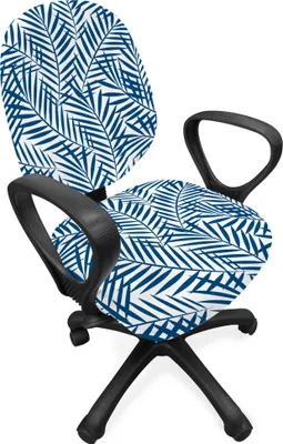 Produktbild von ABAKUHAUS Navy blau Bürostuhl Schonbezug, Abstrakt Exotische Natur, dekorative Schutzhülle aus Stretchgewebe, Blau Weiss