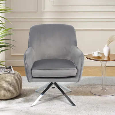 Zdjęcie produktu dla Happy Home, fotel obrotowy z aksamitną tapicerką, model HWP63-GRA, kolor: szary