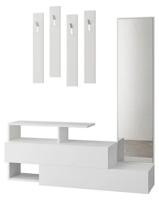 Image de Meuble d'entrée vestiaire en panneau mélaminé blanc avec miroir