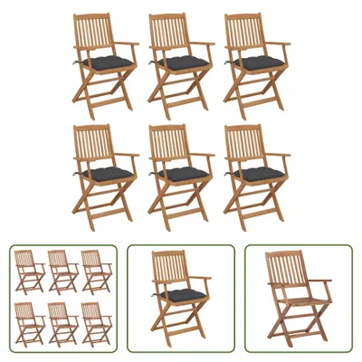 Produktbild von The Living Store Klappbare Gartenstühle 6 Stk. mit Kissen Massivholz Akazie