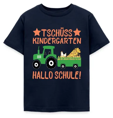 Produktbild von Spreadshirt Tschüss Kindergarten Hallo Schule Kinder T-Shirt, 122/128 (7-8 Jahre), Navy