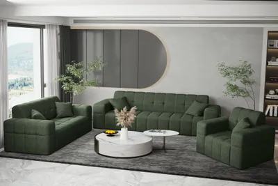 Produktbild von Sofaset Designersofa NANCY 3-2-1 in Stoff Neve Tannengrün