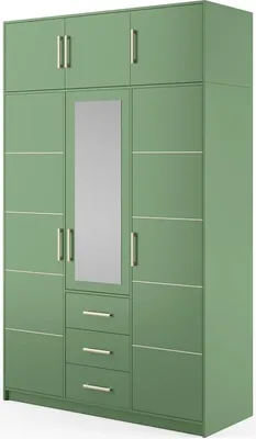 Produktbild von BETTSO Drehtürenschrank Kleiderschrank mit 3 Türen und 3 Schubladen Spiegel Garderobenschrank Garderobe Dielenschrank II D4+ VERLÄNGERUNG Flaschengrün