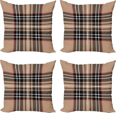 Produktbild von ABAKUHAUS Kariert Kissenbezug Set (4 Stück), Classic British Plaid, Moderner Doppelseitiger Digitaldruck, 45 cm x 45 cm, Pale Braun Orange Weiß