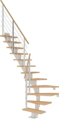 Produktbild von Pertura Mittelholmtreppe Malva Buche Leimholz Weiß 1/4 gewendelt unten links/rechts 75 cm 11 Stufen / 12 Steigungen Weiß