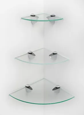Produktbild von PolkaHome® Eckregal aus Glas, 3er Set, gehärtetes Glas, Chromhalterungen, für Bad, Küche, Wohnzimmer, weiß oder schwarz