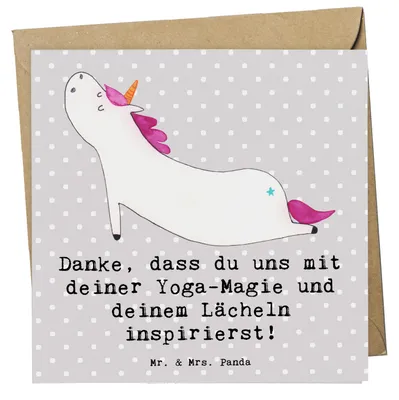 Produktbild von Mr. & Mrs. Panda Grußkarte Yoga Trainerin Inspiration - Grau Pastell - Geschenk, doppelkarte, Glückwunschkarte, Entspannung, innerer Frieden, Sportart, Hingabe, faltkarte
