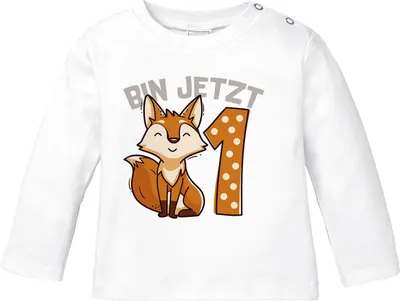 Produktbild von Baby Langarm-Shirt 1. Geburtstag Fuchs Bin jetzt 1 Tiermotive Fox Geburtstagsshirt Baumwolle Junge/Mädchen MoonWorks® weiß 80/86 (10-15 Monate)