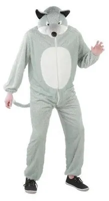Produktbild von Wolfkostüm XXL, Ganzkörper-Overall mit angenähtem Schwanz, 100% Polyester