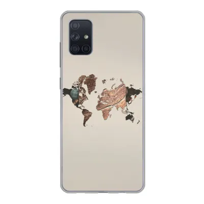 Produktbild von MuchoWow® Handyhülle Schutzhülle Hülle für Samsung Galaxy A71 Weltkarte - Holz - Braun Silikon Softcase Handy Hülle - Kartenbesitzer