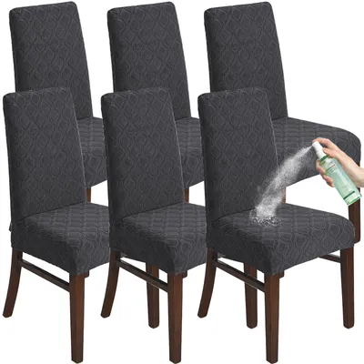 Produktbild von Stuhlhussen für Esszimmerstühle, 6er-Set, elastische Jacquard-Stuhlhussen, abnehmbar, waschbar, wasserdicht.