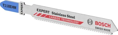 Immagine prodotto di Bosch Expert Stainless Steel T 118 EHM - Lama per seghetto alternativo - per lamiere in acciaio inox - 3 pezzi - Attacco a T - Lunghezza: 83 mm