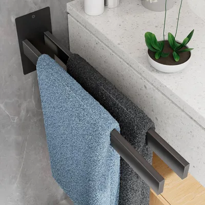 Immagine prodotto di Portasciugamani senza foratura, 40 cm, acciaio inossidabile, adesivo, colore nero, ideale per bagno o bagno per ospiti