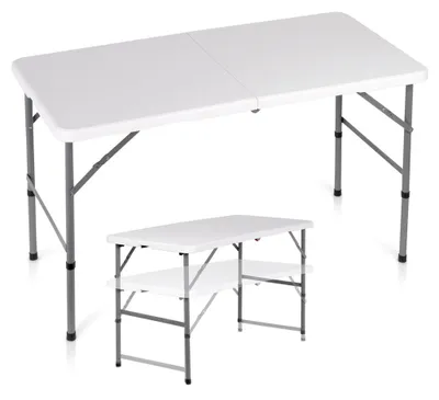 Obrázok produktu pre Skladací cateringový stôl, oceľový, biely, 2 v 1, 120x60x49/73,5 cm