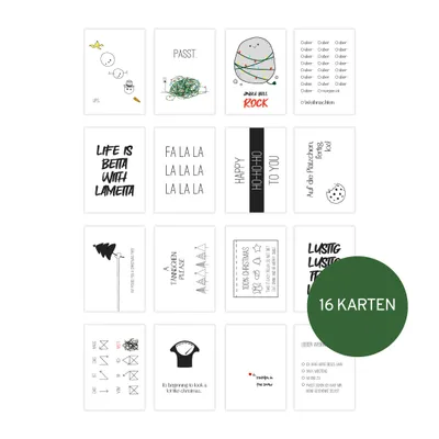 Produktbild von PuK Weihnachtskarten Set | 16 Karten DIN A6 | Lustige Postkarten mit weihnachtlichen Motiven | Weihnachtskarten schlicht und lustig | schöne Weihnacht