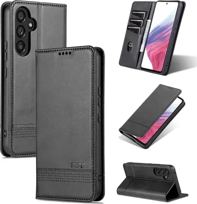 Produktbild von Leder Hülle für Samsung Galaxy S23 FE, Klapphüllen Brieftasche Magnetverschluss Ständer Schutzhülle Schwarz