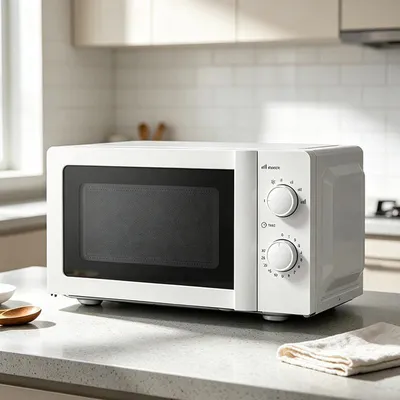 Produktbild von ZELURXX Retro Mikrowelle 20L 700W Standmikrowelle mit 6 Leistungsstufen Auftaufunktion Drehregler kompakte Bauweise Weiß
