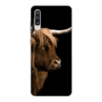 Produktbild von MuchoWow® Handyhülle Schutzhülle Hülle für Samsung Galaxy A70 Schottischer Highlander - Kuh - Schwarz Silikon Softcase Handy Hülle - Schutzhaube