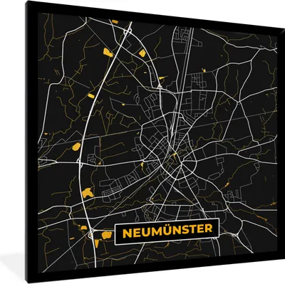 Produktbild von MuchoWow® Gerahmtes Poster Gold - Deutschland - Karte - Neumünster 40x40 cm - Poster mit Schwarzem Bilderrahmen Wandposter Rahmen Foto Bilder - Mit Rahmen - Wanddekoration Schlafzimmer
