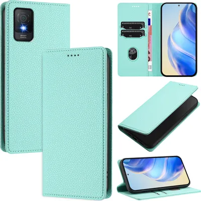 Produktbild von Litchi Leder Handyhülle für TCL 403 Wallet Kartenfächer Standfunktion Hülle Türkis