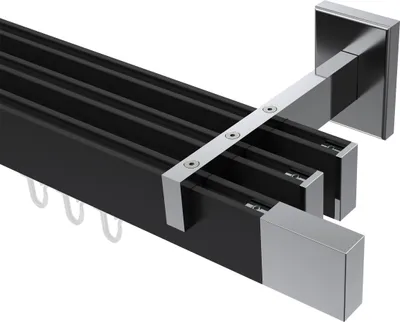 Produktbild von Interdeco Innenlaufstange / Gardinenstange mit Innenlauf Schwarz / Chrom, Typ Smartline Lox (Quader), 14x35 mm 3-läufig, 140 cm