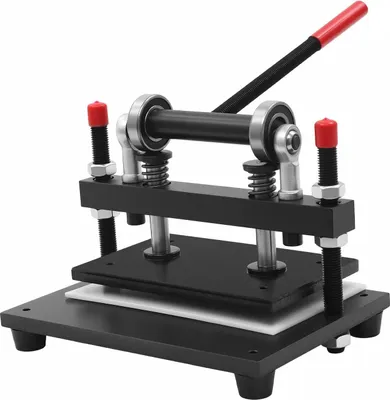 Obrázek produktu pro Stroj na vysekávání a ražbu kůže – ruční lis – lisovací síla 2 t – zdvih 15 mm – šířka vkládání 31 cm – tloušťka materiálu 0–100 mm – černý