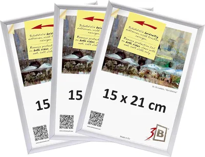 Produktbild von Set aus 3 Aluminium-Bilderrahmen für Fotos 15x21 cm Silber matt