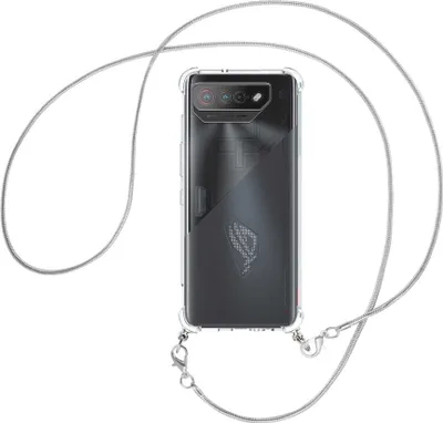 Produktbild von Handykette Backcover-Schutzhülle mit Band (Metall silberfarben) für Asus ROG Phone 7 (6.78'') - silberfarbene Snake-Kette