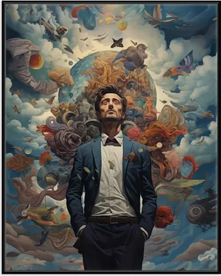 Produktbild von Wallario Wandbild Gedankenuniversum, Größe: 40,30 x 50,30 cm, Poster mit schwarzem Aluminiumrahmen