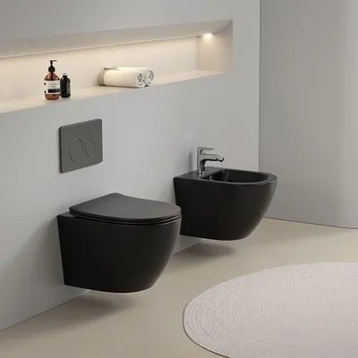 Produktbild von Set aus Hänge-Sanitärkeramik, mattschwarz, inkl. WC-Sitz | Folk
