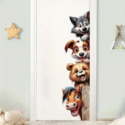 Produktbild von GKA Kinder Türaufkleber Tiere GK107 Wandsticker Kinderzimmer Wandtattoo Aufkleber für Tür Wand Schrank Pferd, Hund, Wolf, Bär