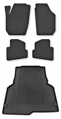 Image de Tapis en caoutchouc + bac de coffre pour Skoda Roomster 2008-2015 (coffre standard) – 5 pièces, noirs, semi-universel, adapté