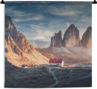 Produktbild von MuchoWow® Wandteppich Wandbehang Haus - Berge - Landschaft 90x90 cm Tapisserie Dekoration Wandtuch - Wandaufhänger