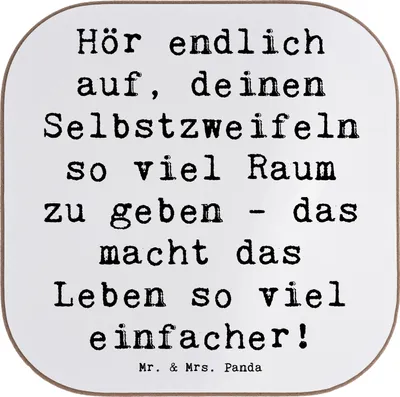 Produktbild von Mr. & Mrs. Panda Holzuntersetzer Spruch Zweifel an sich selbst - Weiß - Geschenk, Mut, Untersetzer Glas, Coaster, Selbstbewusstsein, Zitat, Tassenuntersetzer, für Gläser