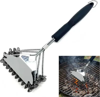 Produktbild von 3-in-1 Grillbürste Edelstahl, kratzfrei, extra breite Borsten, ergonomischer Griff, sicher & langlebig, für Weber, Gas-, Holzkohle- & Keramikgrills