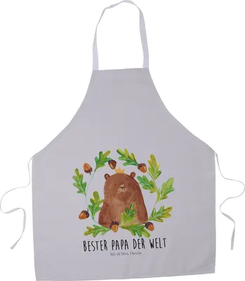 Produktbild von Mr. & Mrs. Panda Kellnerschürze Bär König - Grau Pastell - Geschenk, Küchenschürze, Küchenzubehör, Vater, Vatertag, Schürze, Gastro-Schürze, Vorbinder, Daddy, Papa, Teddy
