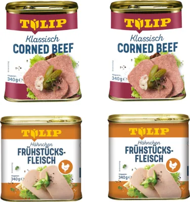 Produktbild von TULIP Bundle Frühstücksfleisch Corned Beef Hähnchen Delikatesse Konserve 4x 340g