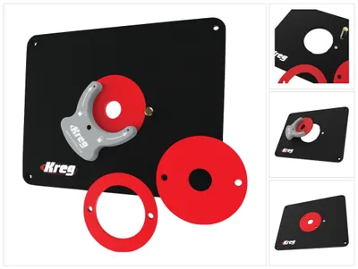Immagine prodotto di KREG PRS4038 Piastra inserto per tavola di fresatura 298 x 235 x 9 mm + 3x anello di riduzione 25 mm / 30 mm / 67 mm