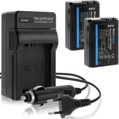 Produktbild von 2x Akku + Lader für Sony NP-FW50 Alpha  6000 6500  7R II NEX 7 RX10 1030 mAh