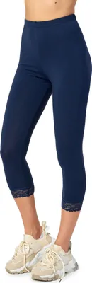 Produktbild von Merry Style Damen 3/4 Capri Leggings aus Baumwolle mit Spitze MS10-224 (Marineblau, L)
