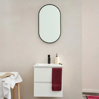 Image de Meuble vasque SORRENTO 45cm robinet noir et miroir