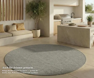 Produktbild von In- & Outdoor Teppich - Wetterfester Teppich für Balkon, Terrasse, Garten, Wohnzimmer, Küche - Strapazierfähig, Widersteht UV-Strahlen & Wasser - Größe 80 x 80 cm, Silber