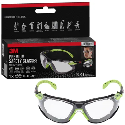 Produktbild von 3M™ Solus™ Schutzbrille 1000 - Scotchgard™ Protector Antibeschlag-Beschichtung - Grün/Schwarz - Aufsteckbarer Schaumstoffdichtung Klarsichtscheibe