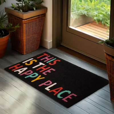 Productafbeelding van BRUBAKER deurmat "Dit is mijn geluksoord" - 45x75 cm - Vuilvanger - Antislip & weerbestendig - Zwart met kleurrijke details