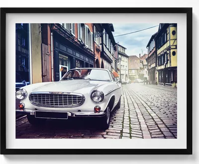 Produktbild von Retro-Auto– Wandbild mit Rahmen – Gerahmtes Bild  – Wanddekoration – 80x60 cm –  Schwarz Rahmen