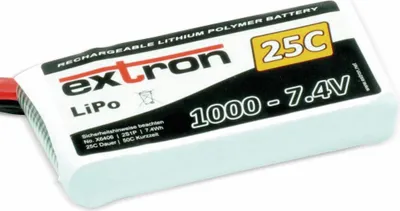 Produktbild von EXTRON Modellbau-Akkupack X2, LiPo, 7,4 V-/1000 mAh, 25C